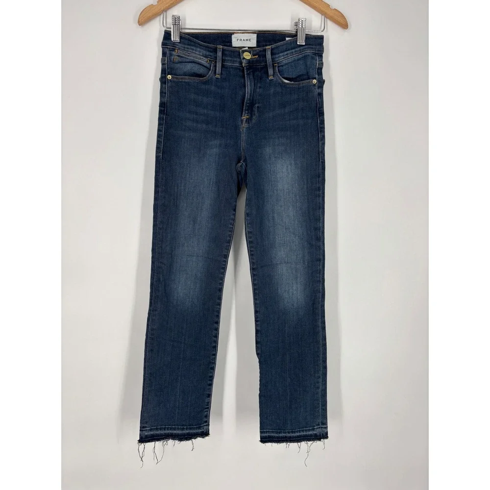 FRAME Jeans Womens 26 Blue Le High Straight Raw Hem Stretch‎ Denim Pants